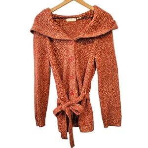Sleeping on Snow Anthropologie Rust Red Marled Belted Cardigan Sweater Size XS
